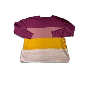 Lands' End Pink and Gold Stripe Sweater Cotton Size Large